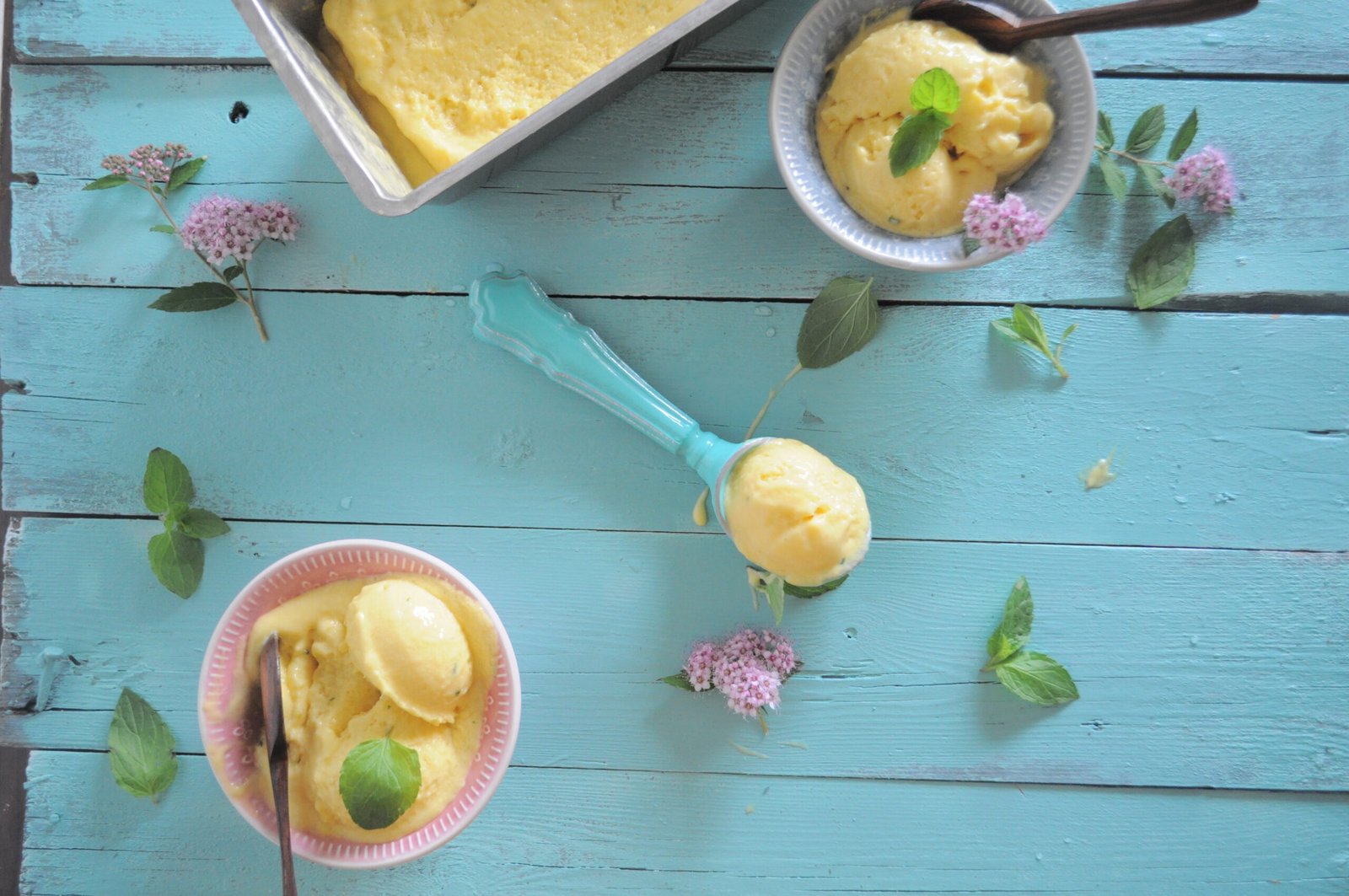3 Ingredients No Churn Vegan Mango Coconut + Peppermint Ice Cream